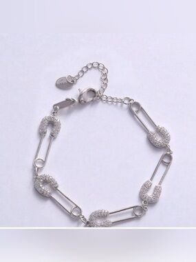 Silver Safety Pin Link Bracelet